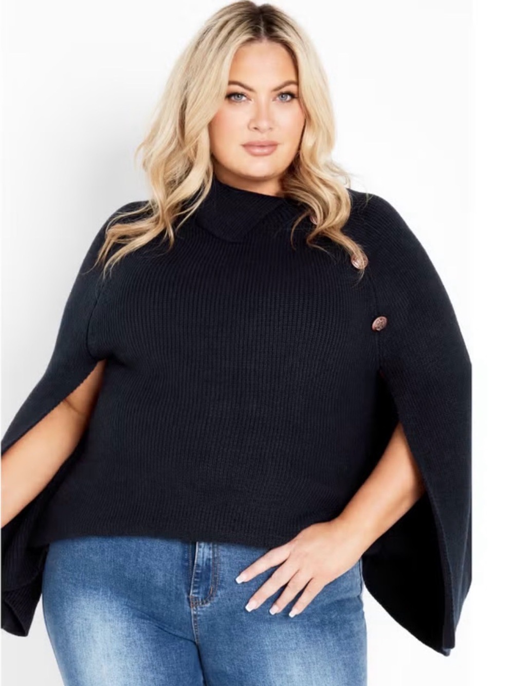 Avenue Navy Blue Ribbed Cape Sweater: Never Worn